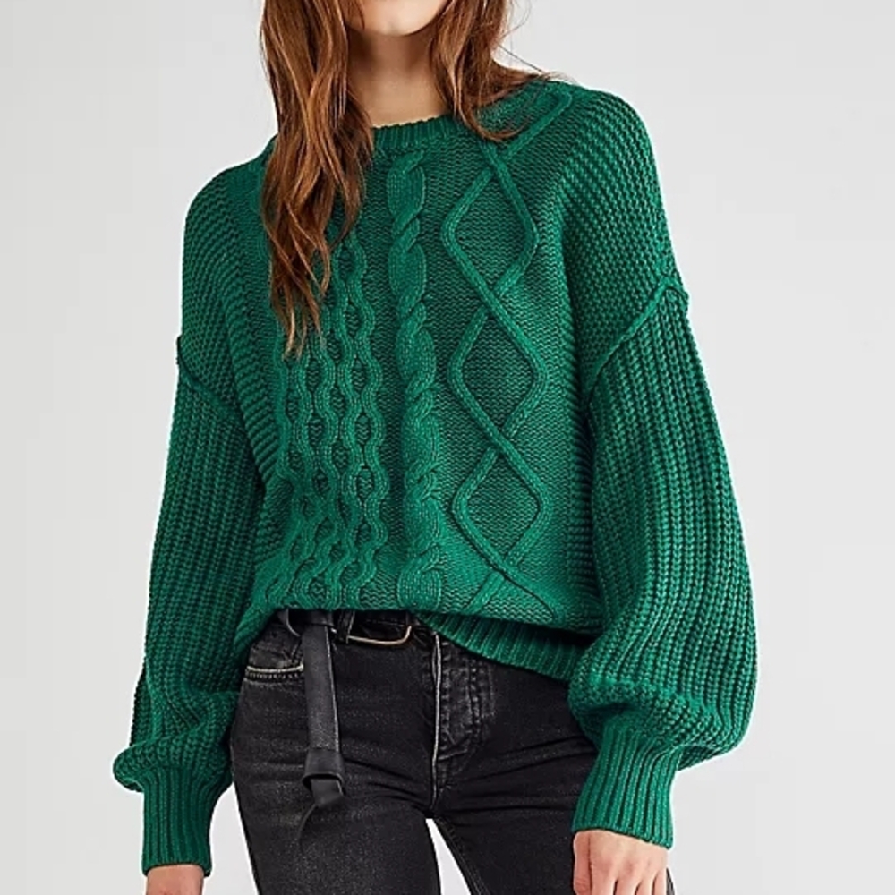 Free People Dream Cable Crewneck Sweater